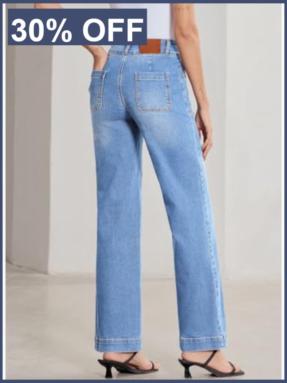 High Waisted Wide Leg Jeans Stretchy Tummy Control Straight Leg Denim Pants - Picture 2 of 7